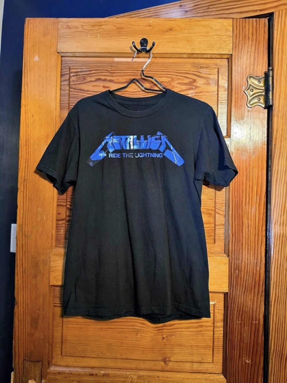 Metallica Ride The Lightning Tracklisting Shirt Graphic Tee Black & Blue Medium